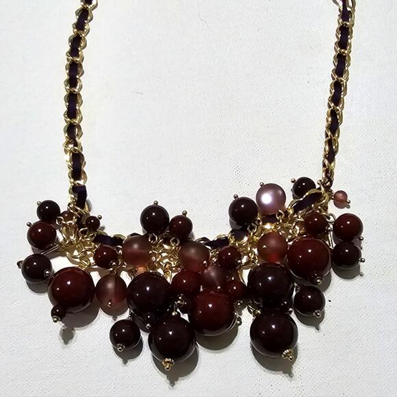 Talbots Jewelry - Talbots Beaded Bauble Statement Necklace in Burgundy Purple and Gold Tones